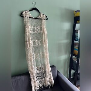 Bohemian Cream Crochet Sleeveless Cardigan